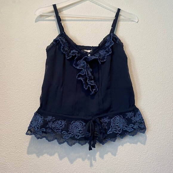 Abercrombie & Fitch Y2K Navy Blue Ruffle Cami Top | Size‎ Small - Picture 4 of 6